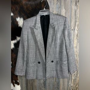 Vintage size small black and white blazer jacket with buttons and shoulder pads
